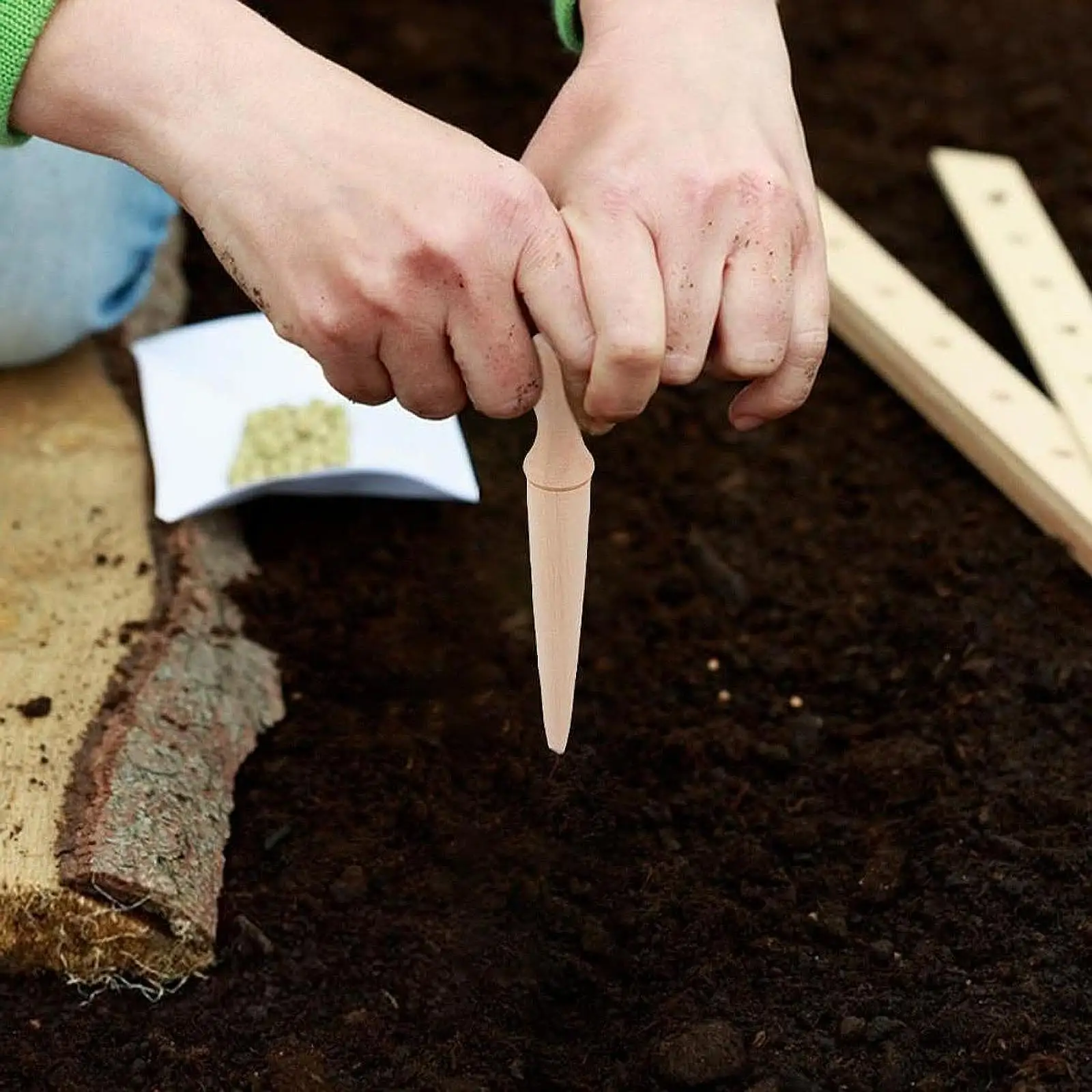 

Sow Dibbler Wood Garden Hole Punch Tool Backyard Hole Puncher Seed Dibber Hand