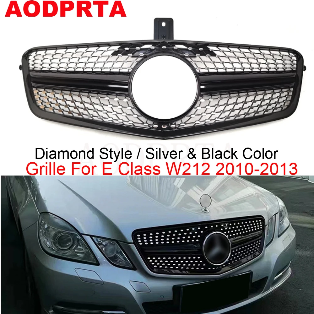 Diamond Style Grill Front Bumper Grille for Mercedes Benz E Class W212 Pre-facelift 2010-2013 E200 E250 E300 E350 E400 Black