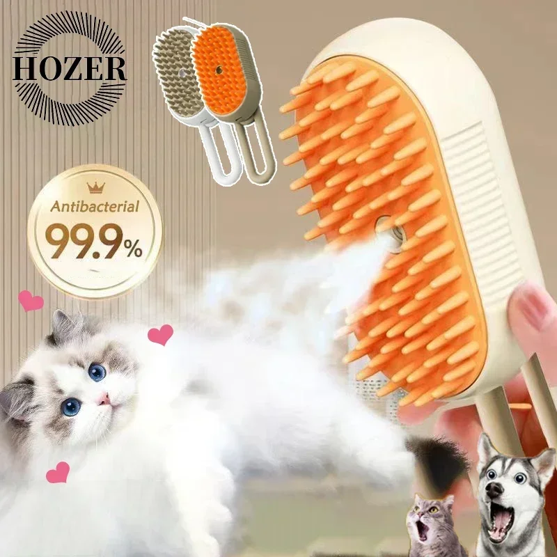 Escova para Animais de Estimação 3 em 1 com Spray a Vapor e Botão Único, Dobrável e Rotativa, para Massagem, Remoção de Pelos de Gatos e Cães, Banho e Tosa de Pelos Flutuantes