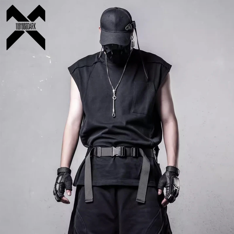 2025 Summer Hip Hop Fashion Tank Tops Men's Loose Functional Patchwork Sleeveless T-Shirt Vest Harajuku Casual Tops