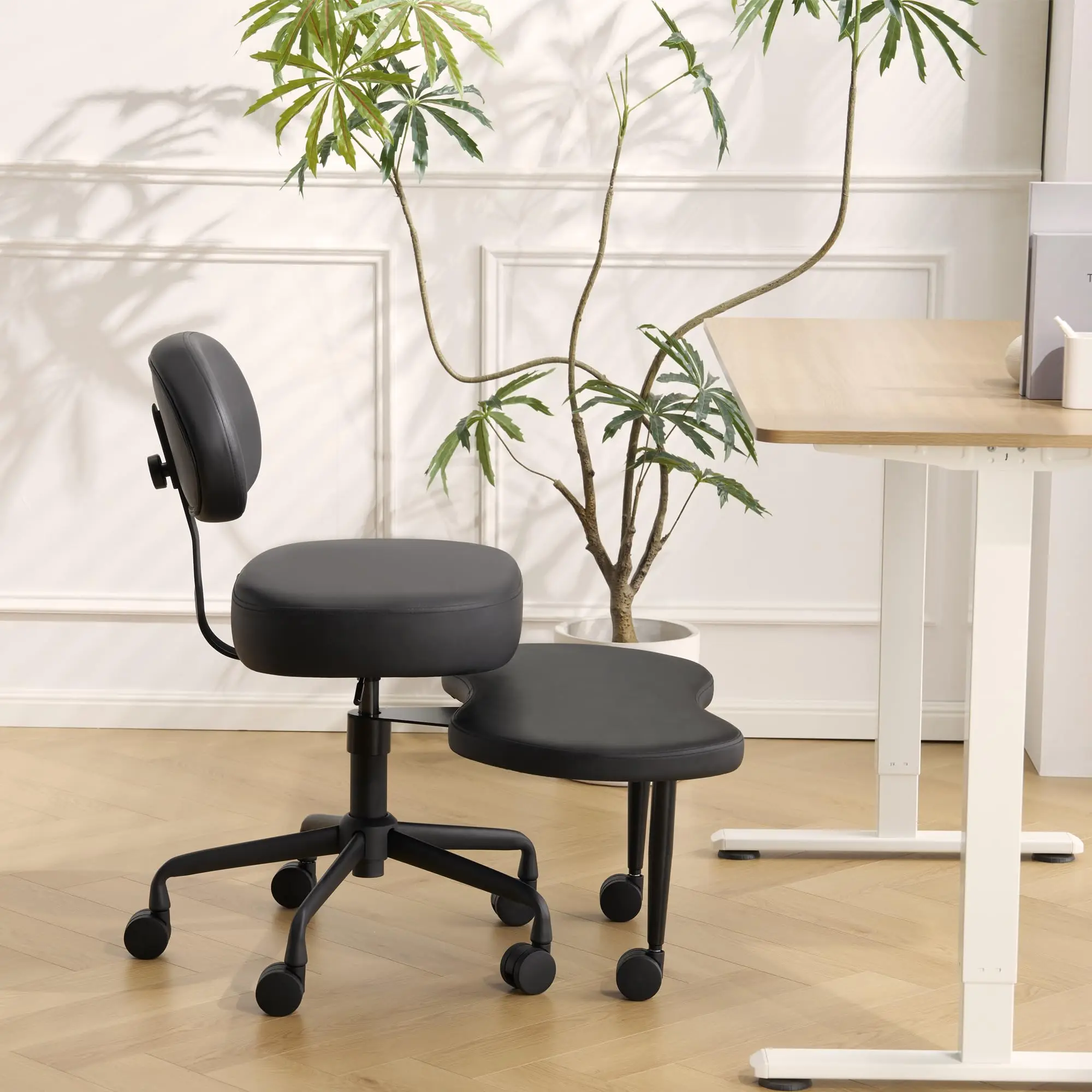 Ergonomic Cross-Legged Meditation Office Chair – Wide Criss Cross Kneeling Chair with Wheels, Adjustable Lumbar