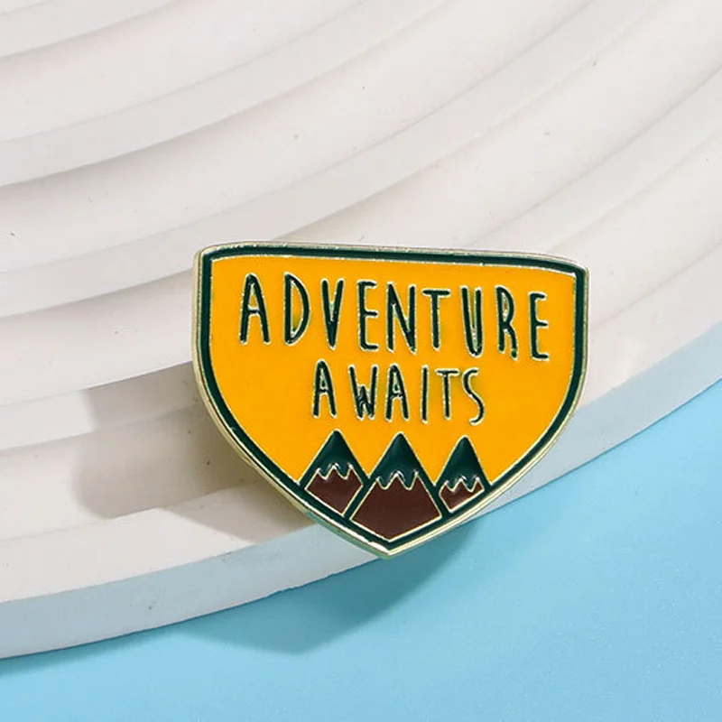 "Adventure Awaits" Funny Alphabet Mountain Brooch Backpack Buckle Anti Light Badge