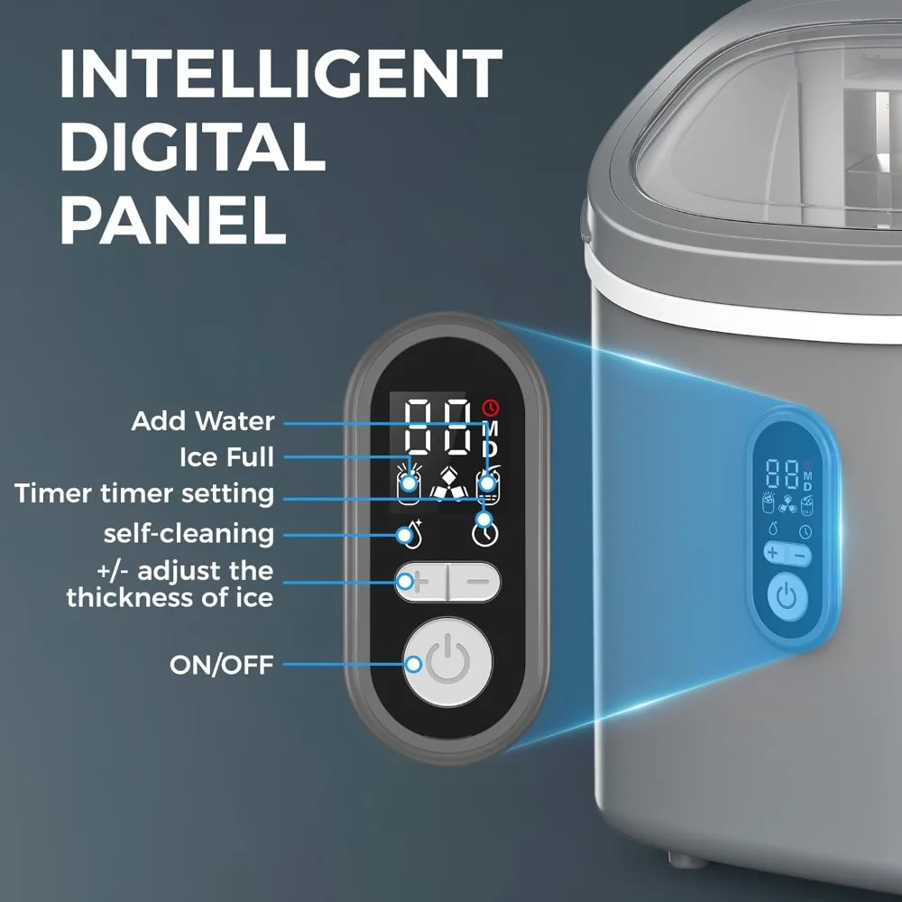صانع مكعبات الثلج على سطح الطاولة، ماكينة صنع الثلج المحمولة 30 رطلاً/24 ساعة مع خزان مياه خارجي علوي، وظيفة التنظيف الذاتي