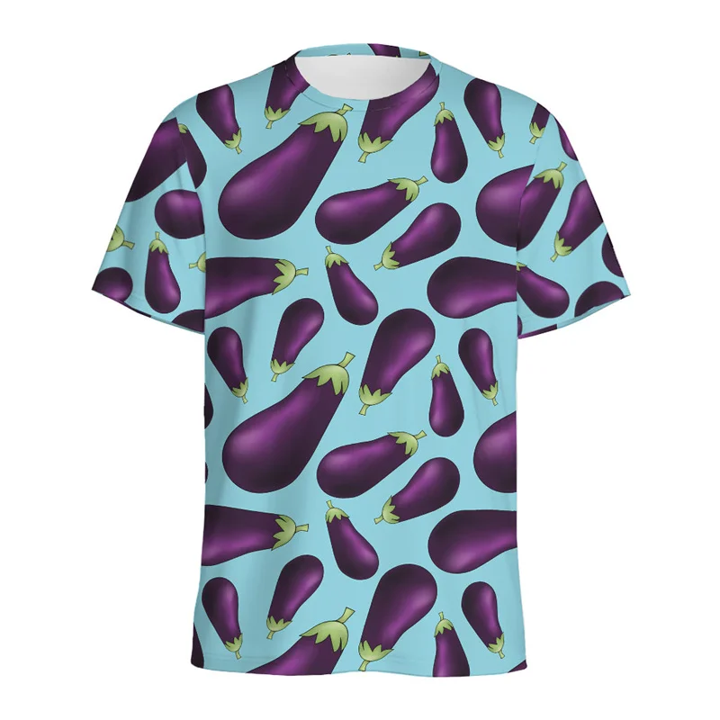 Cartoon Eggplant Pattern T Shirt For Men 3D Printed Vegetables T-shirt Tops Casual Summer Short Sleeves Oversized Tee Shirts