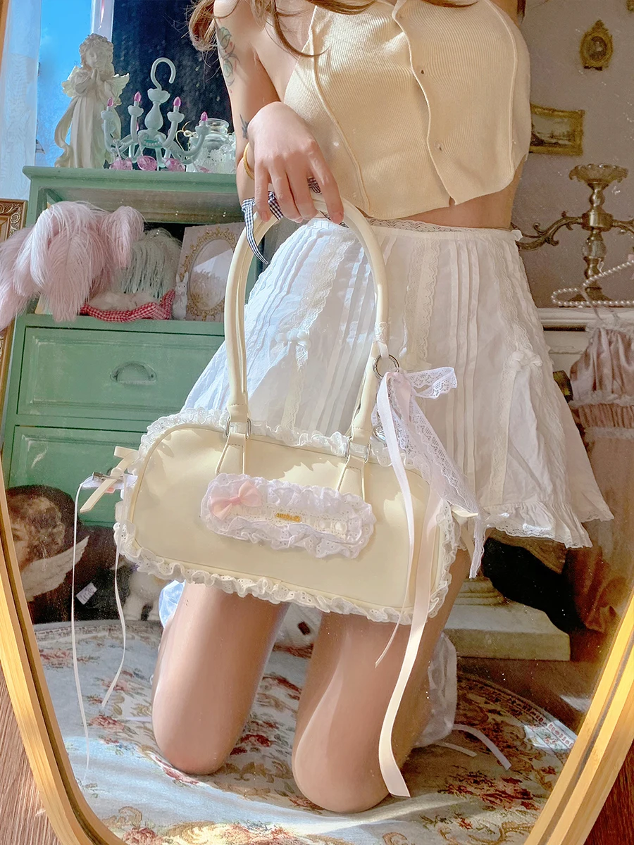 Pinkyo Original Ballet Style Lace Lace Handbag Lolita Sweet Girl One Shoulder Diagonal Cross Bag Casual Boston Bag