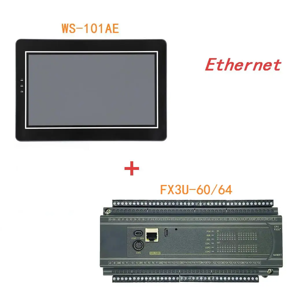 Ethernet Communication FX3U 60/64 PLC DC24V Support 7/10.1 inch HMI WS-070/101AE 6Analog Input 0-10V with Cable Included