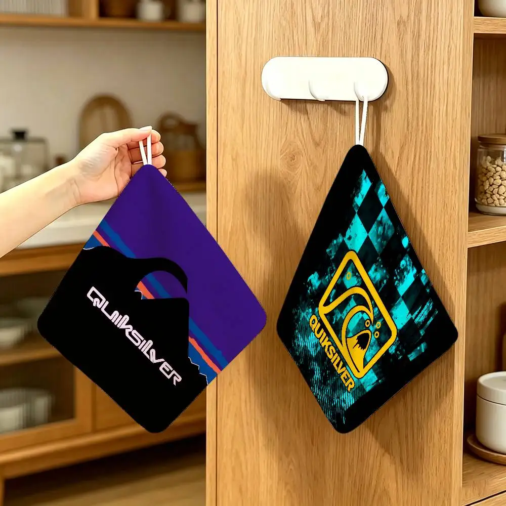 Toalla con logotipo Q-Quiksilver, estilo colgante, para limpiar las manos, de poliéster y algodón, antidecoloración, para cocina interior, sala de estar