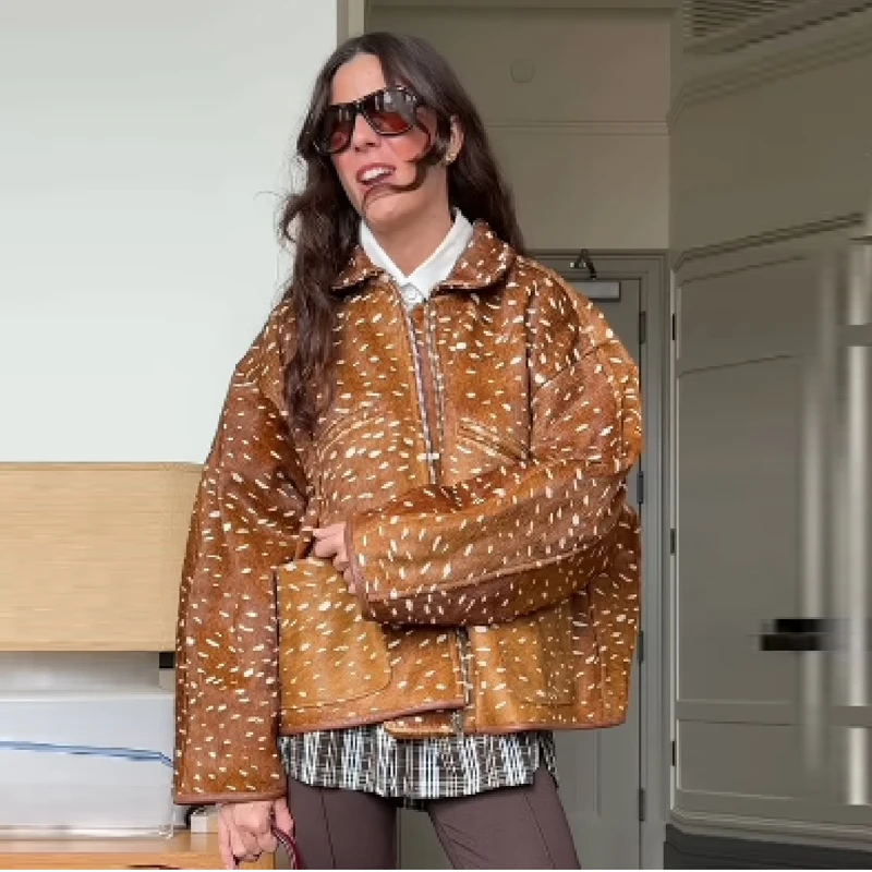 Retro na moda jaqueta curta lapela zíper bolinhas nicho design outerwear moda casual edgy chique feminino legal streetwear