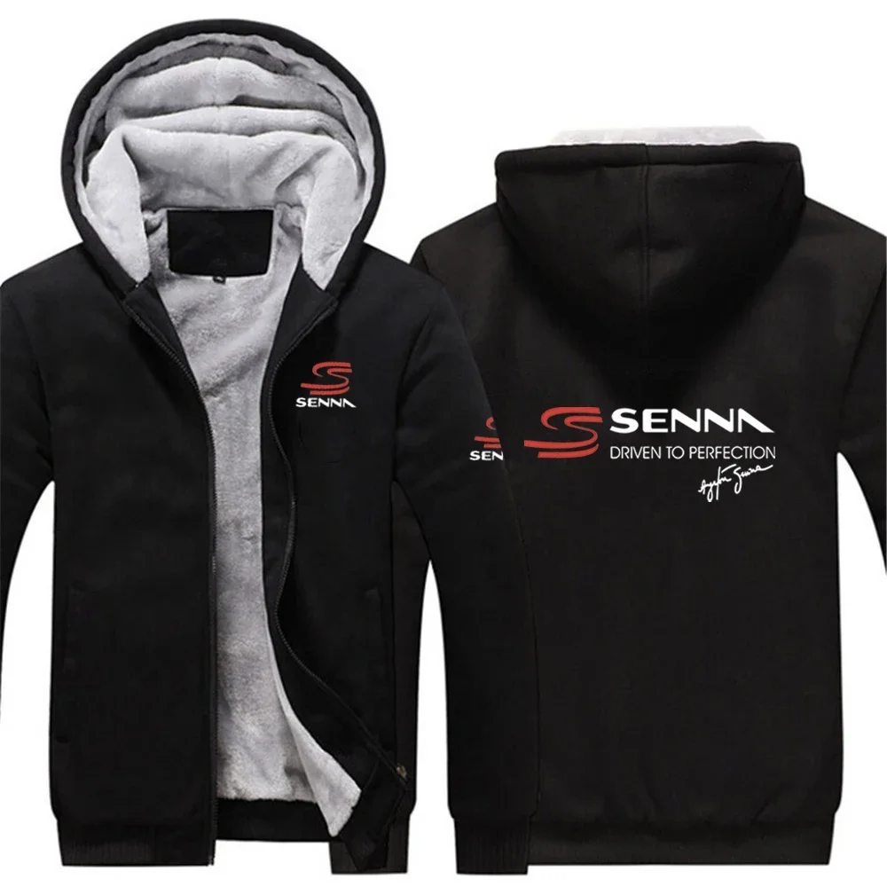 2024 New Ayrton Senna Spring and Autumn Men Coat Plush Jackets Solid Color Velvet Thick Warm Hoodies Zipper Comfortable Tops