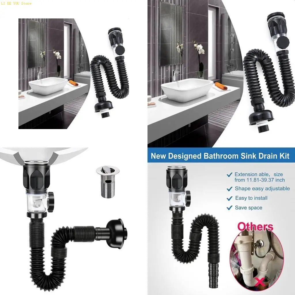 

W3JE Durable Washbasin Waste Drainer Flexible Drain Down Hose Odour Proof Drainer