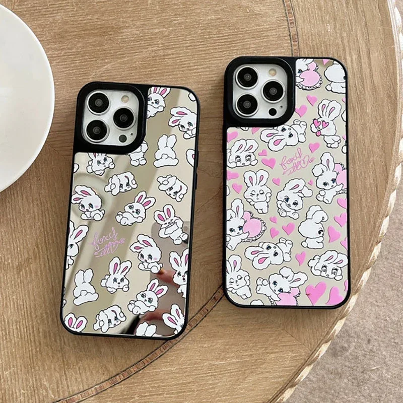 Cute Cartoon Mirror Surface Black Border Engraved Letters Phone Case Cover for IPhone 11 12 13 14 15 Pro Max Case with MagSafe