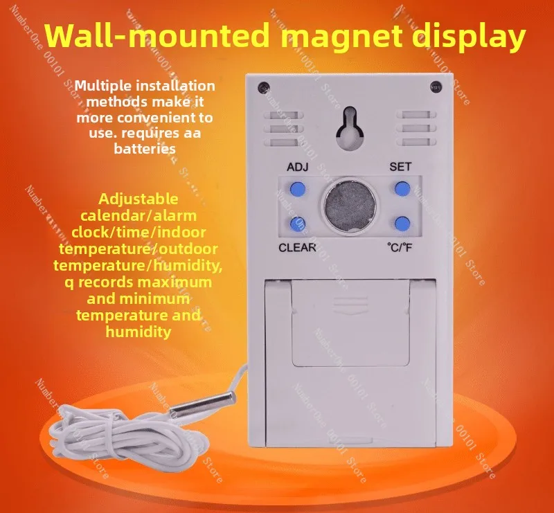 جهاز قياس درجة الحرارة والرطوبة من Smiley Face DT-2، مقياس حرارة رقمي داخلي مع مسبار عالي الدقة، وساعة منبه وعرض الوقت #3