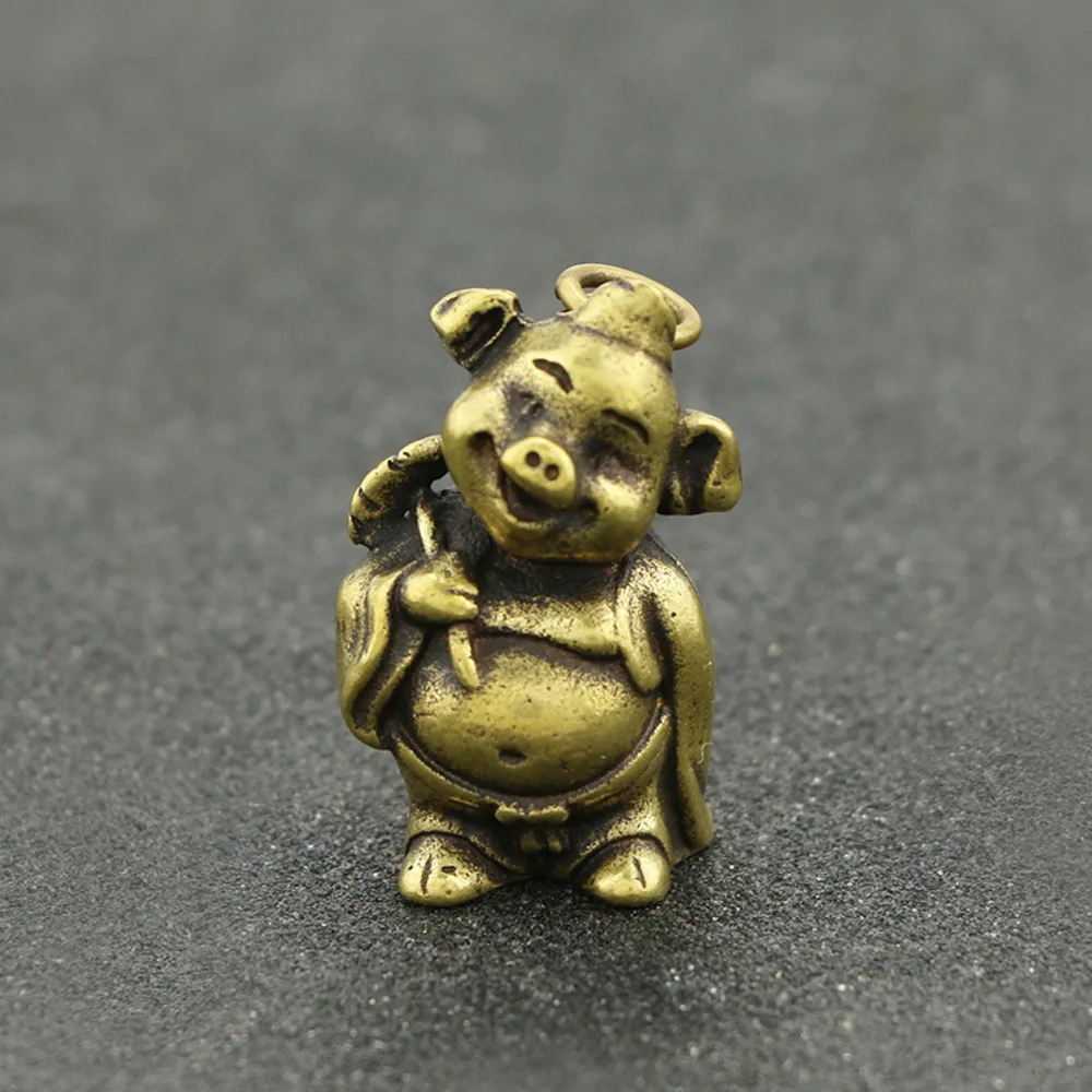 Brass Piglet Pendant Pig Eight Ring Home Decoration The Living Room Decorated Zodiac Pig Bronzing Craft Tea Pet Decoration