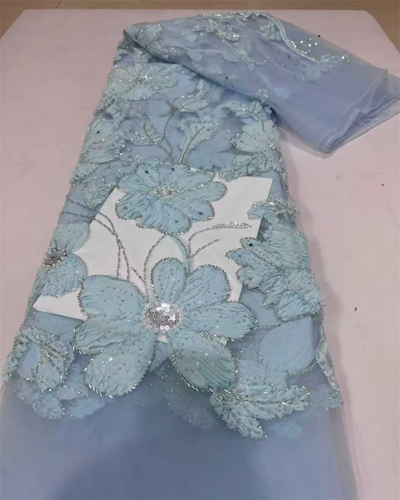 2025Hot Sale Exquisite Design Nigeria Handmade Embroidery Sequins Net Lace With Bead Top Quality For Party Evening Dress