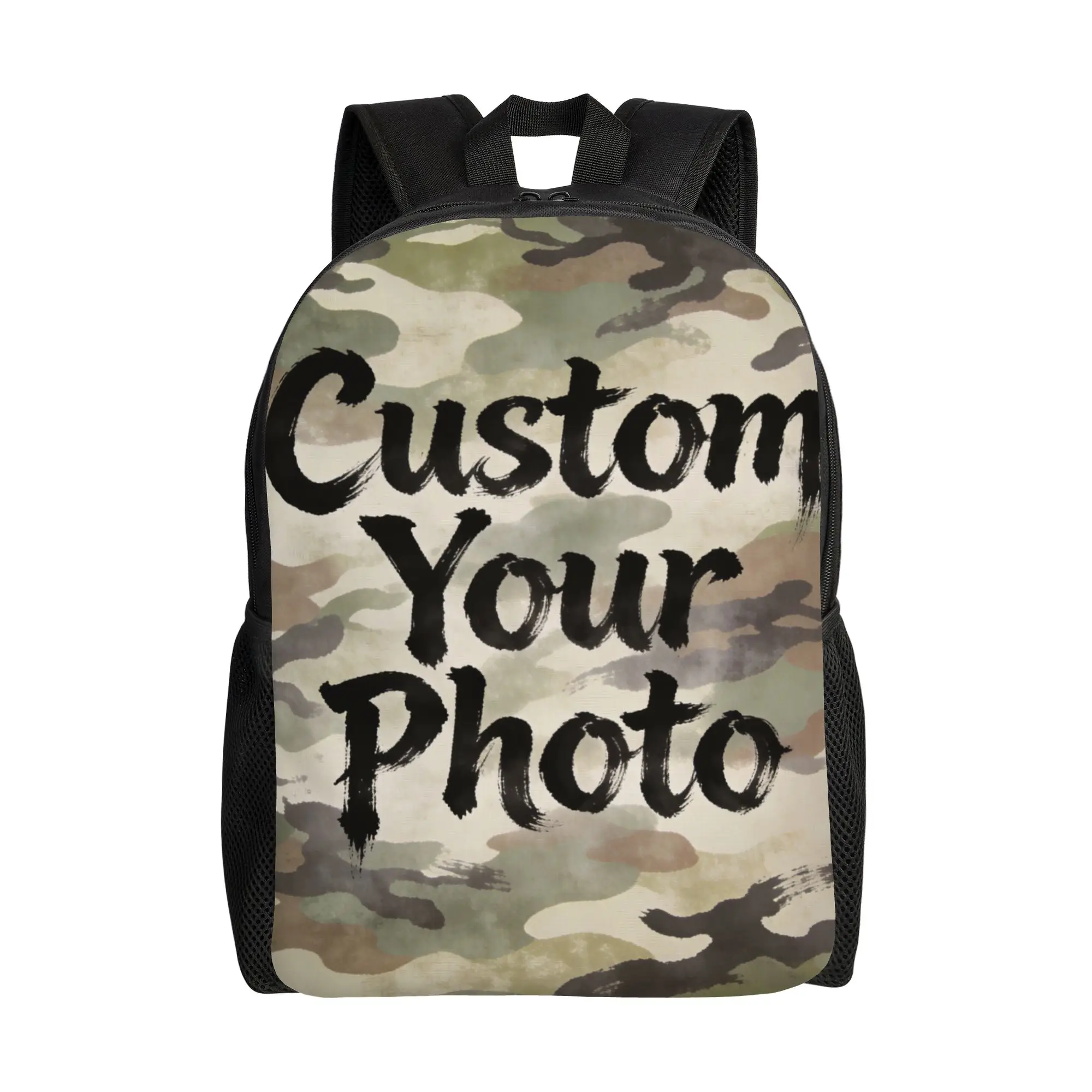 Custom 3D Print Custom Your Photo Logo Text Backpack for Boys Girls Camouflage School Travel Bags Bookbag Fits 15 Inch Laptop