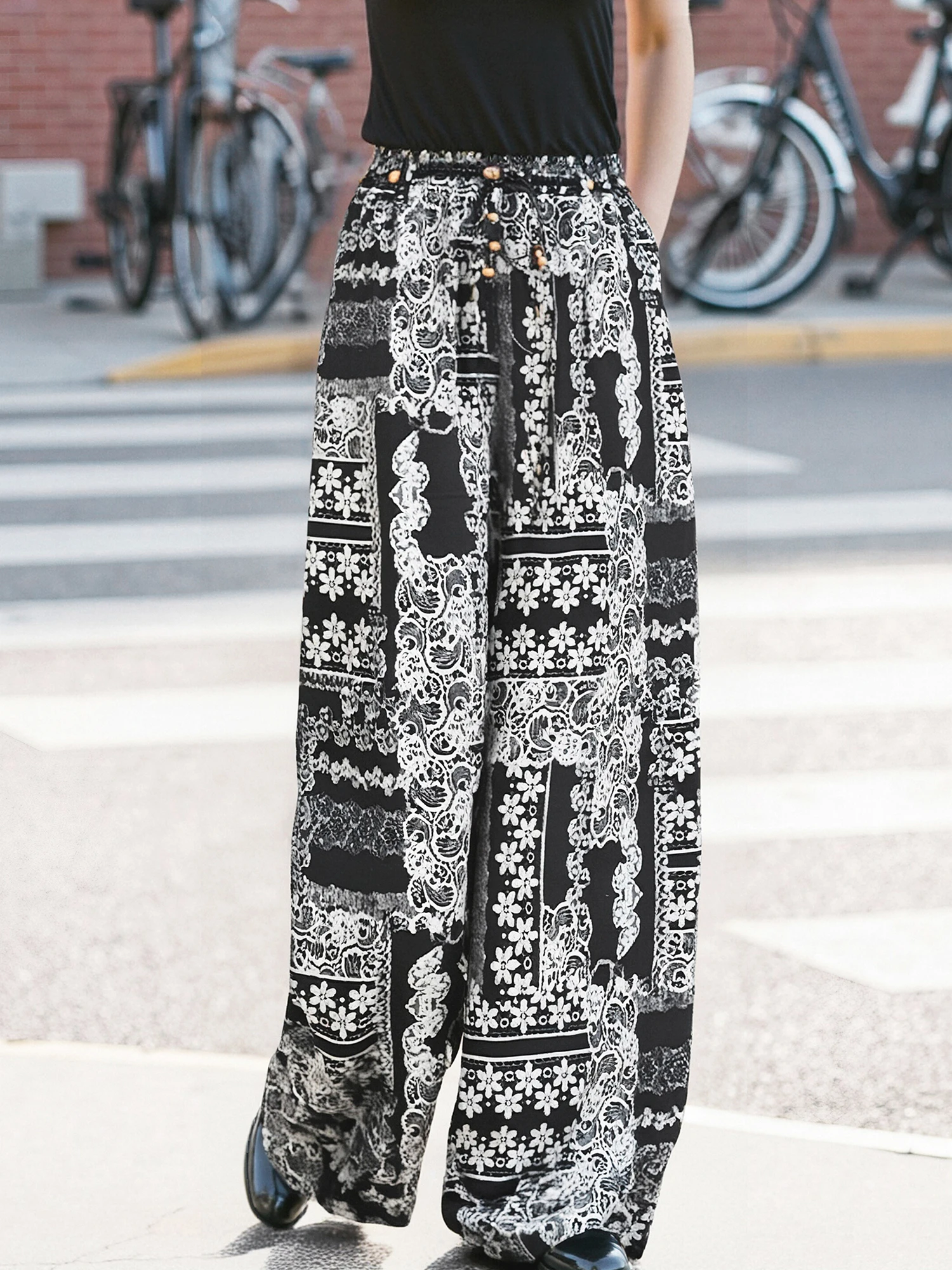 

Женские повседневные брюки Chivirin с высокой талией и широкими штанинами, на резинке, модные, летние, новинка, длинные брюки, оригинальный стиль