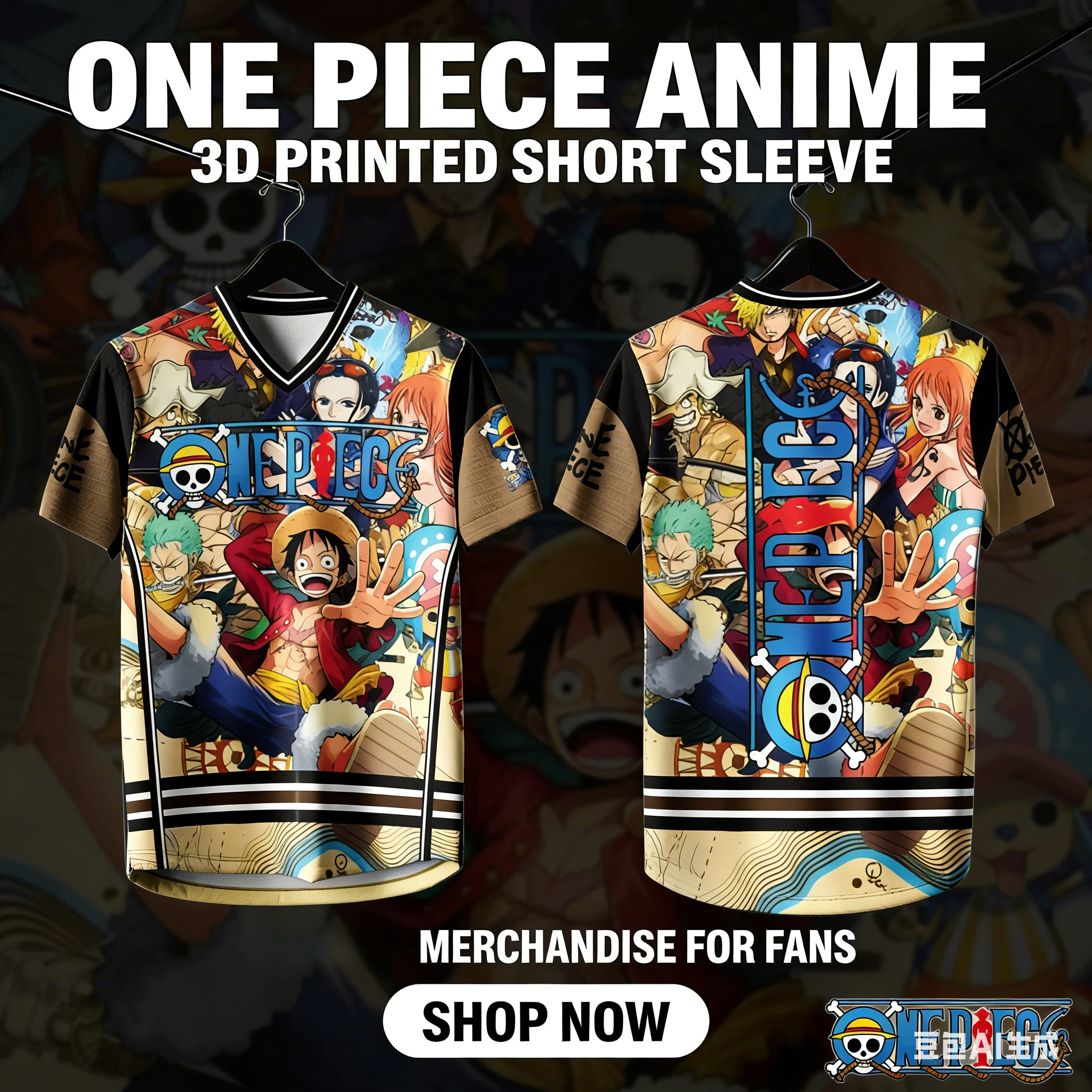 Fashion One Piece Straw Hat Pirates Crew 3D Printed Men V-Neck Jersey Tee Anime All Characters Streetwear Casual Sports T-Shirt