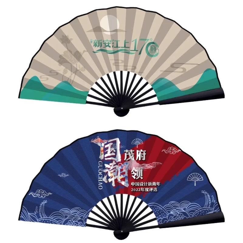 مروحة إعلانية مخصصة مع ورق فني صيني مصنوع يدويًا ورق QR من نسيج الحرير وشعار مطبوع مروحة ترويجية فريدة من نوعها #4