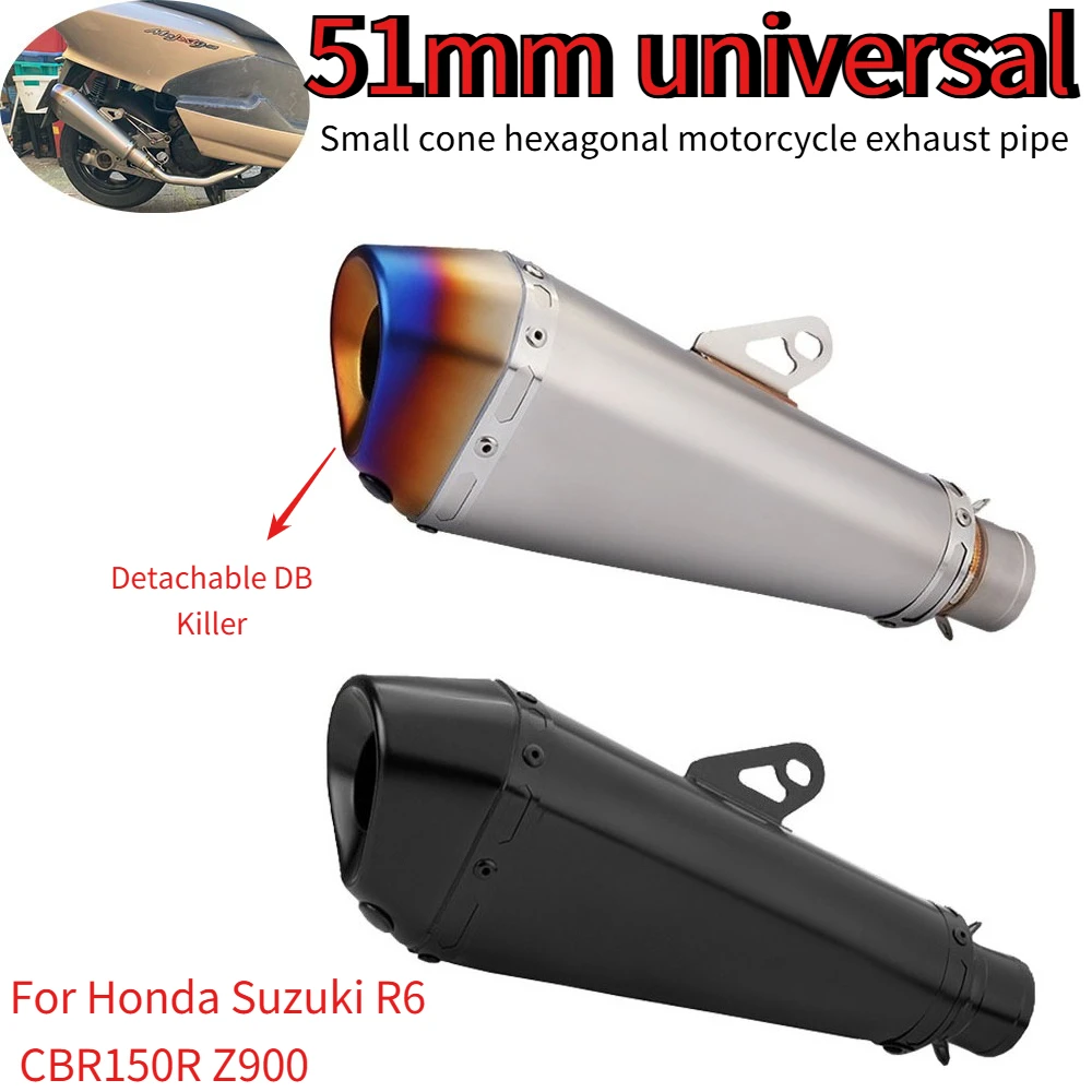 

51mm Universal Small Cone Hexagonal Motorcycle Stainless Steel Modified Exhaust Pipe For Honda Suzuki R6 Gsxr150 CBR150R Z900