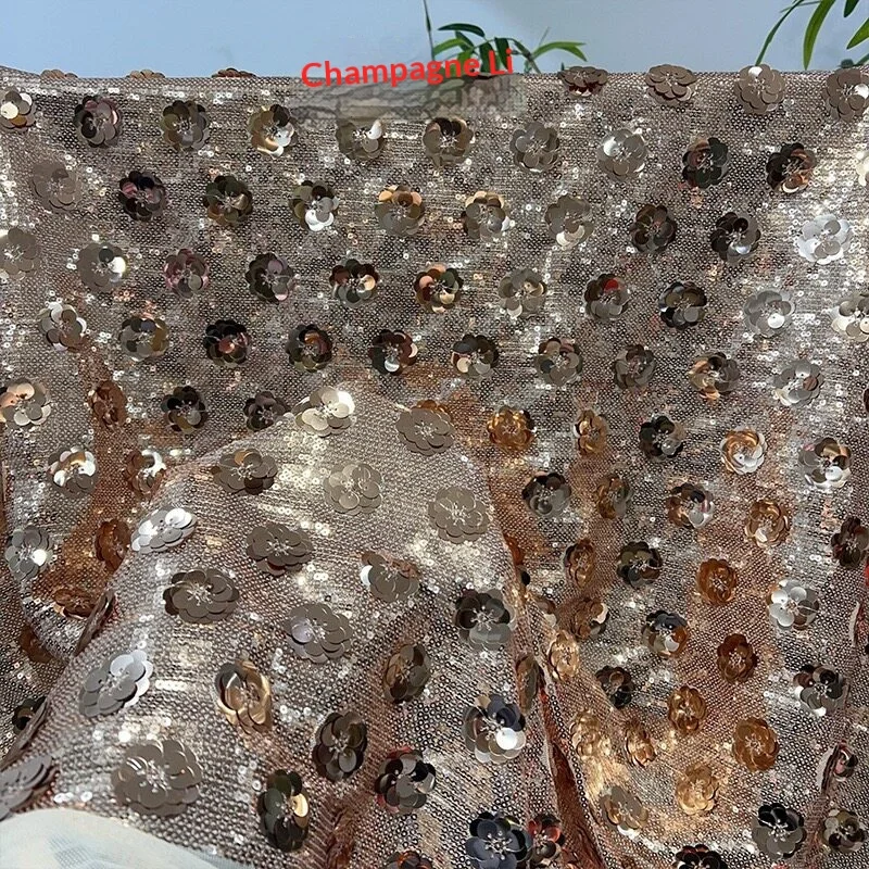 Allover Sequins Embroidered Lace Tulle Fabric Mesh Cloth for Wedding Gown Evening Dress Stage Costume Fashion Diy Sewing Cloth