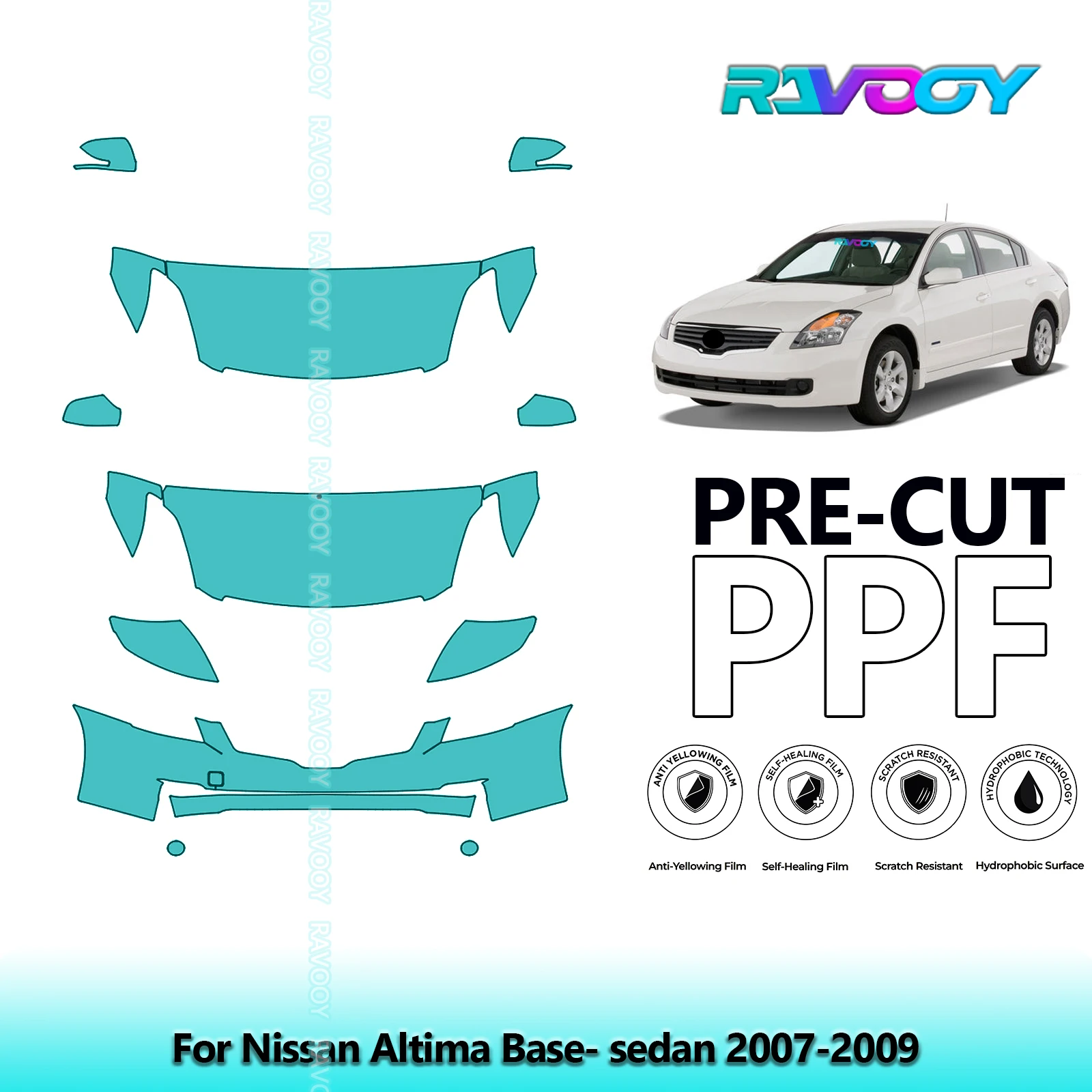 For Nissan Altima Base- sedan 2007-2009 Partial Front 8.5Mil Pre-Cut Paint Protection Film PPF Clear Bra Kit | Clear/Matte/Black