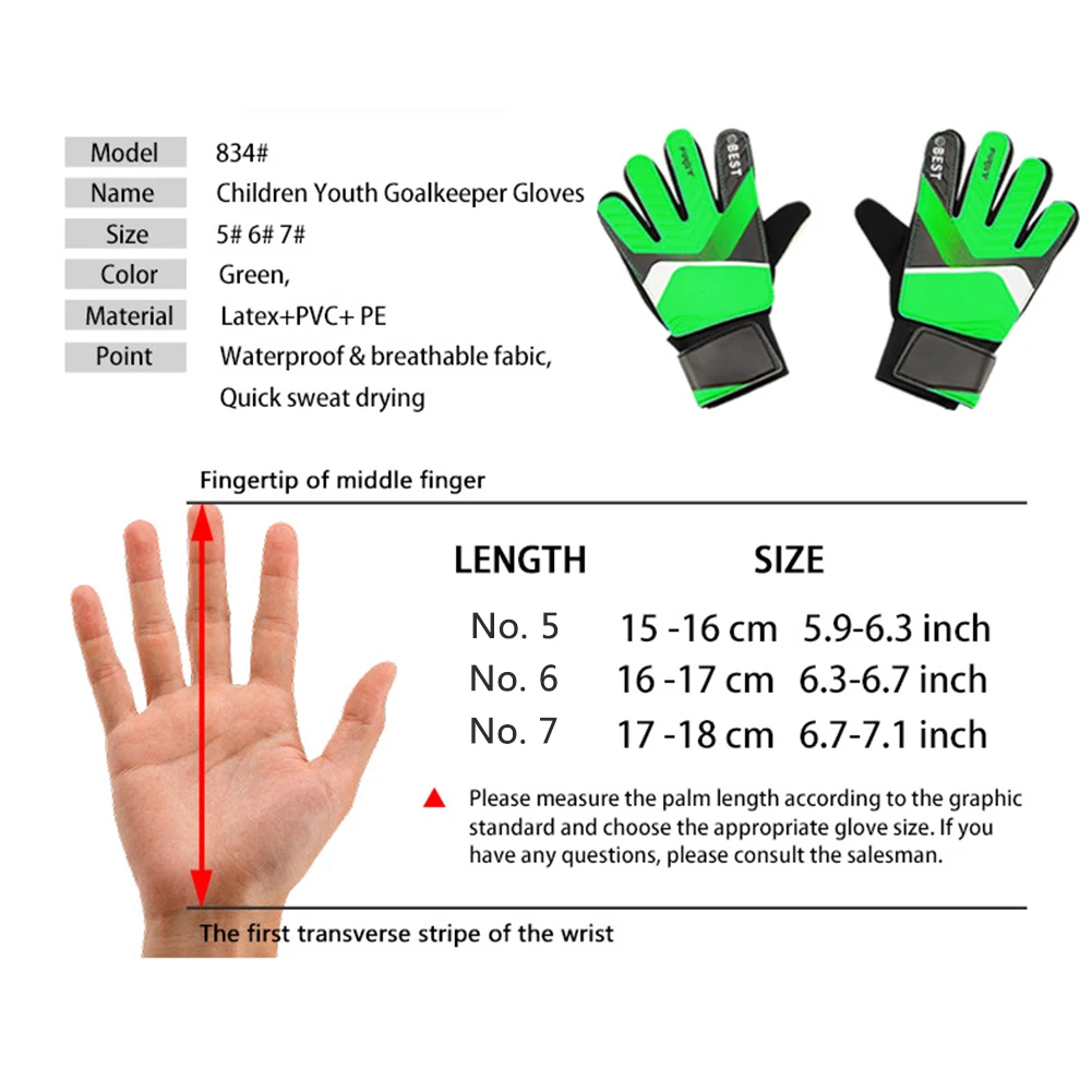 

Soccer Goalie Gloves Latex Support Football Match Gloves Full Finger Protection Anti-Slip Waterproof Breathable for Kids Adults