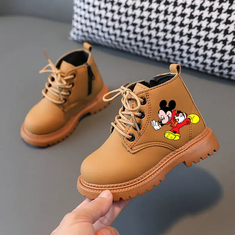 Mickey Kids Snow Boots Winter Ankle Boots Anime Cartoon Children Spring Flat Bottom Warm Boots Toddler Boys Casual Shoes