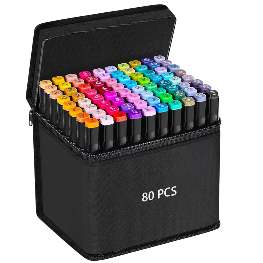 

80 Colors Alcohol Markers, Dual Tip Permanent Art Markers with Black Suitcase, For Adults Coloring, Sketching, Card Making an