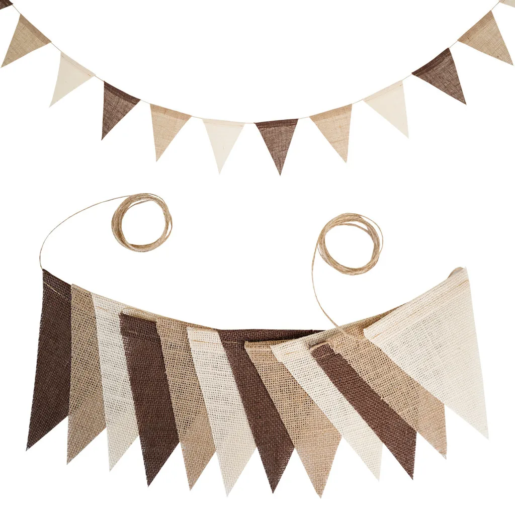 12pcs/Pack First Kids Birthday Burlap Brown Cream Pennant Animal Party Green Linen Banner 100Days Boy Party Blue White Garland