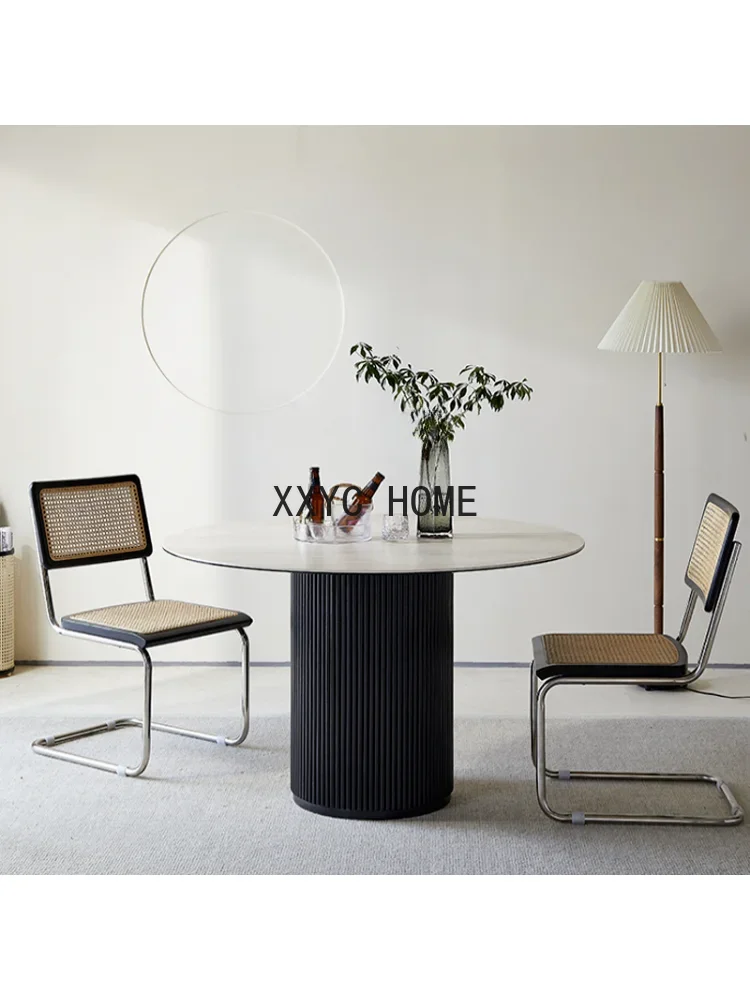 Mesa de comedor redonda de madera maciza nórdica, mesa de centro para apartamento pequeño, placa de piedra de cueva minimalista, mesa de comedor de estilo brumoso