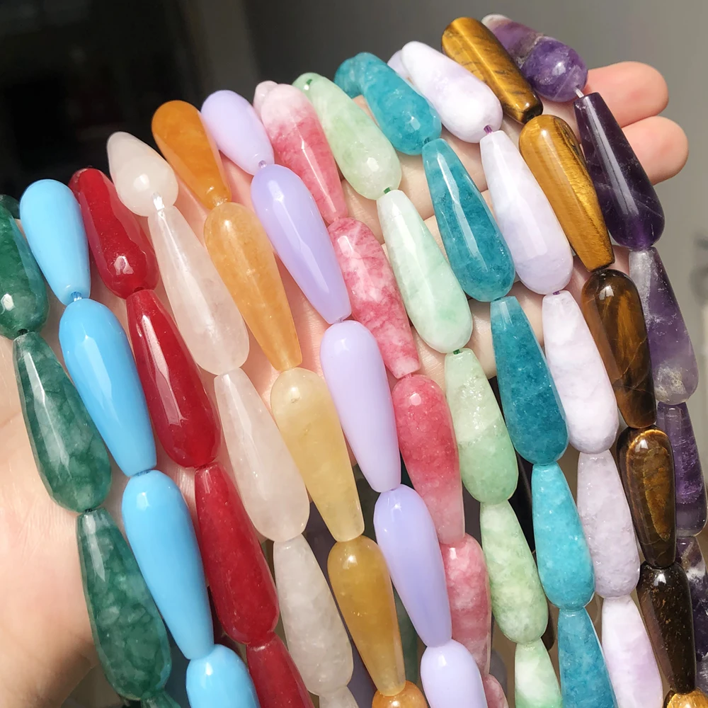 Natural Faceted Chalcedony Jades Smoky Quartz Amazonite Angelite Stone Water Drop Loose Beads For Jewelry Making Diy Bracelet