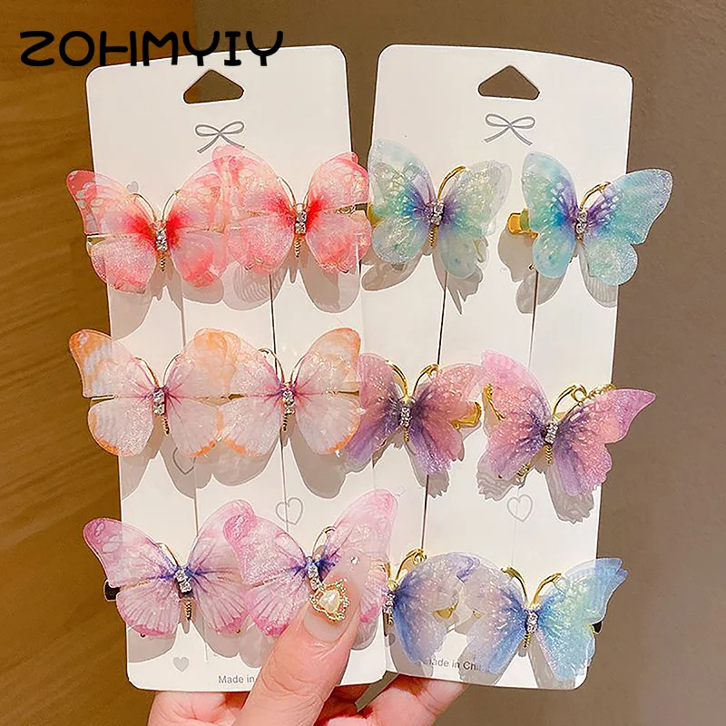 Random Colorful Butterfly Hairpins Girl Hair Clips Barrettes Women Sweet Hair Ornament Rainbow Headwear Fashion Hair Accessories