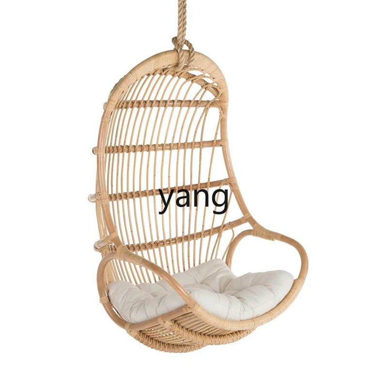 LH Indoor Hanging Basket True Rattan Swing Rocking Chair Tassel Homestay