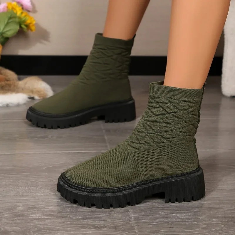 2024 New Fall/Winter Women's Boots Cropped Stretch Boots Flat Trendy Comfortable Elegant Comfortable Plus Size Fashion Non-Slip