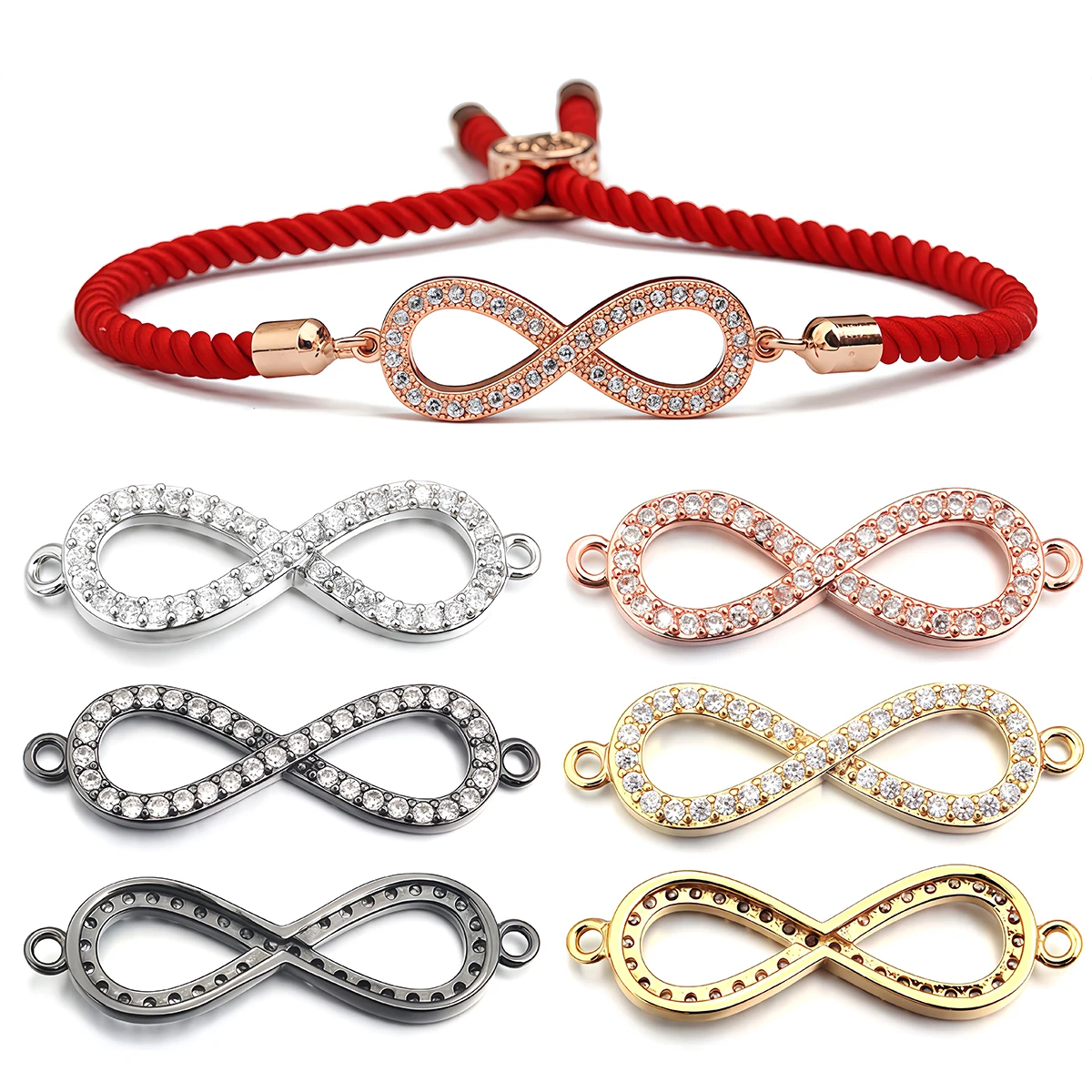 

Brass Inlaid Zircon Rhinestone Infinity Charms Connectors for Bracelet Necklace DIY Jewelry Making Findings Crafts Accessories