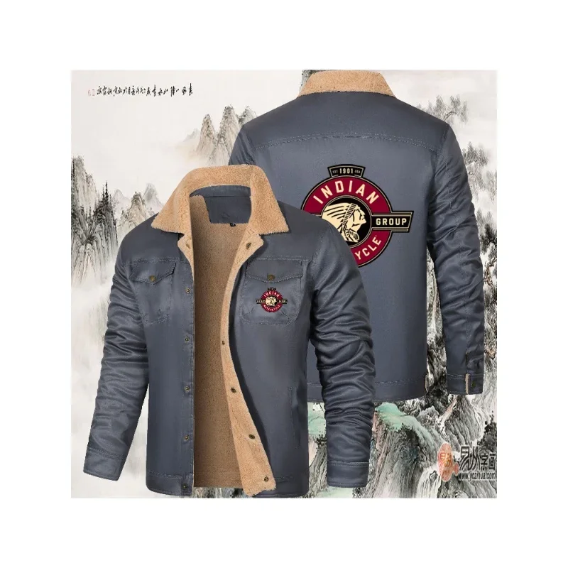 AliExpress Indian Indy LOGO 2025 New Men's Jacket - Thick Fleece Insulated Coat - Sporty Casual Fashion - Outdoor Cycling Fishing Windproof Jacket