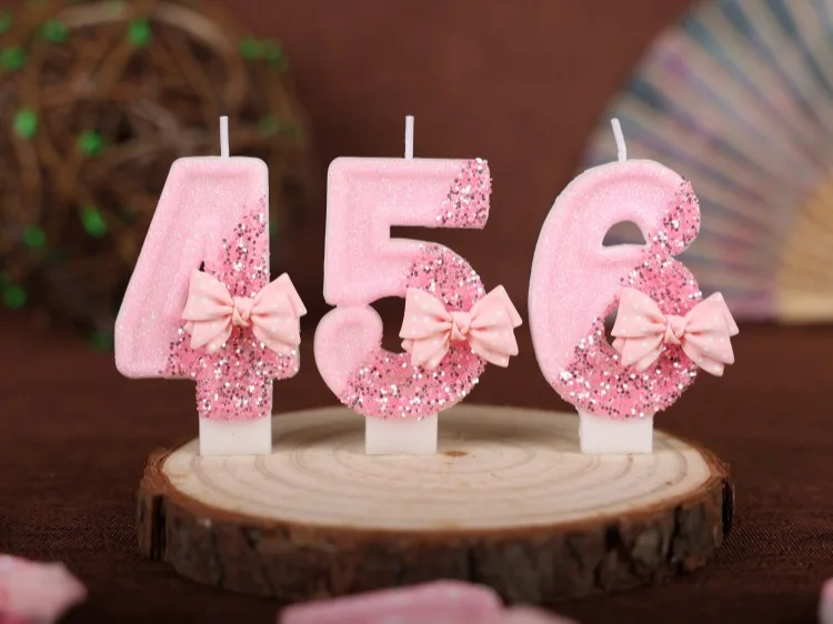 1 2 3 4 5 6 7 8 9 Zahlen-Kuchenkerzen Rosa Schleife Glitzer für Geburtstagskerzen 3D Zahlenkerzen Kuchendekoration Party Tortendeko DIY – Detail 2