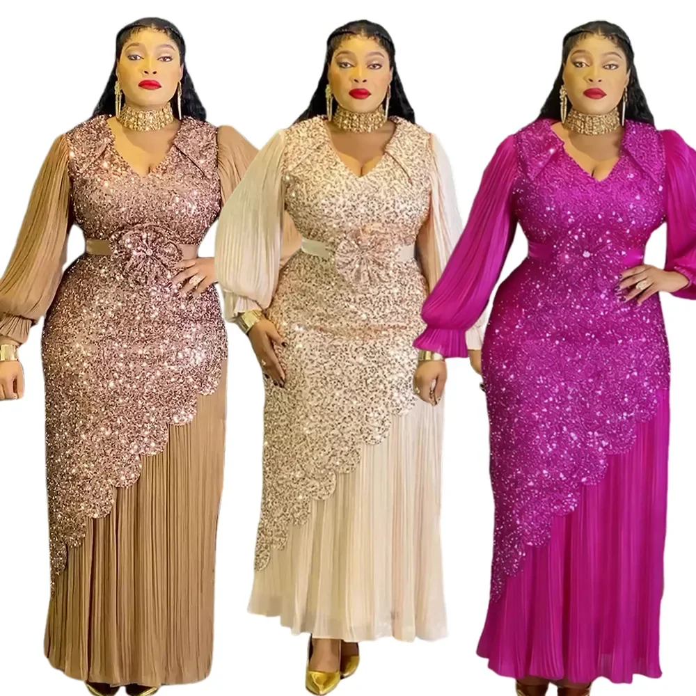 

Plus Size Evening Dresses for Women African Luxury Sequin Gown Elegant Turkey Wedding Party Long Dress Ankara Ladies Clothing