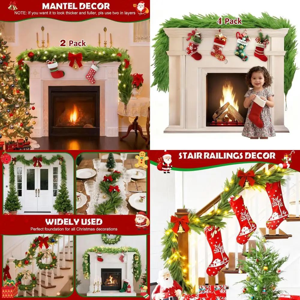 

Artificial 6FT Christmas Garland with Realistic Greenery for Indoor and Outdoor Holiday Decor: Mantel, Table, Stairs, Wall, Wind