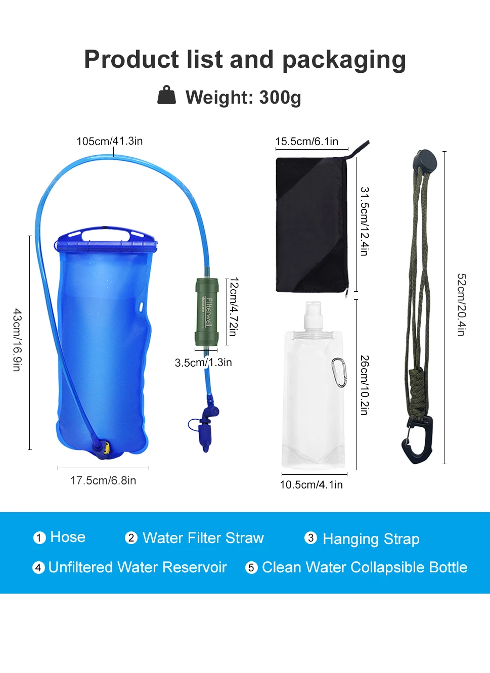 Outdoor Water Filter Straw with Gravity Water Bag Portable Water Purifier Water Filtration System Survival Emergency Accessories