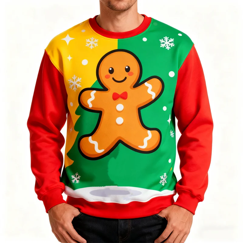 เสื้อสเวตเตอร์คริสต์มาสลายพิมพ์ 3 มิติ สำหรับผู้ชาย แฟชั่นลายซานต้า มนุษย์หิมะ ต้นคริสต์มาส สีสันตัดกันสไตล์ฤดูใบไม้ร่วง เสื้อพูลโอเวอร์สำหรับวันหยุด