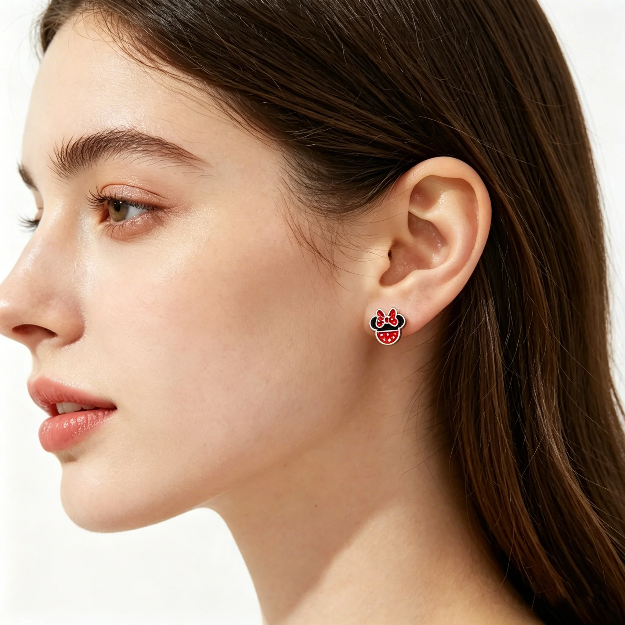 Cute Minnie Enamel Studs, Cartoon Anime Inspired, Sweet & Trendy Earrings, Women's Fashion Jewelry