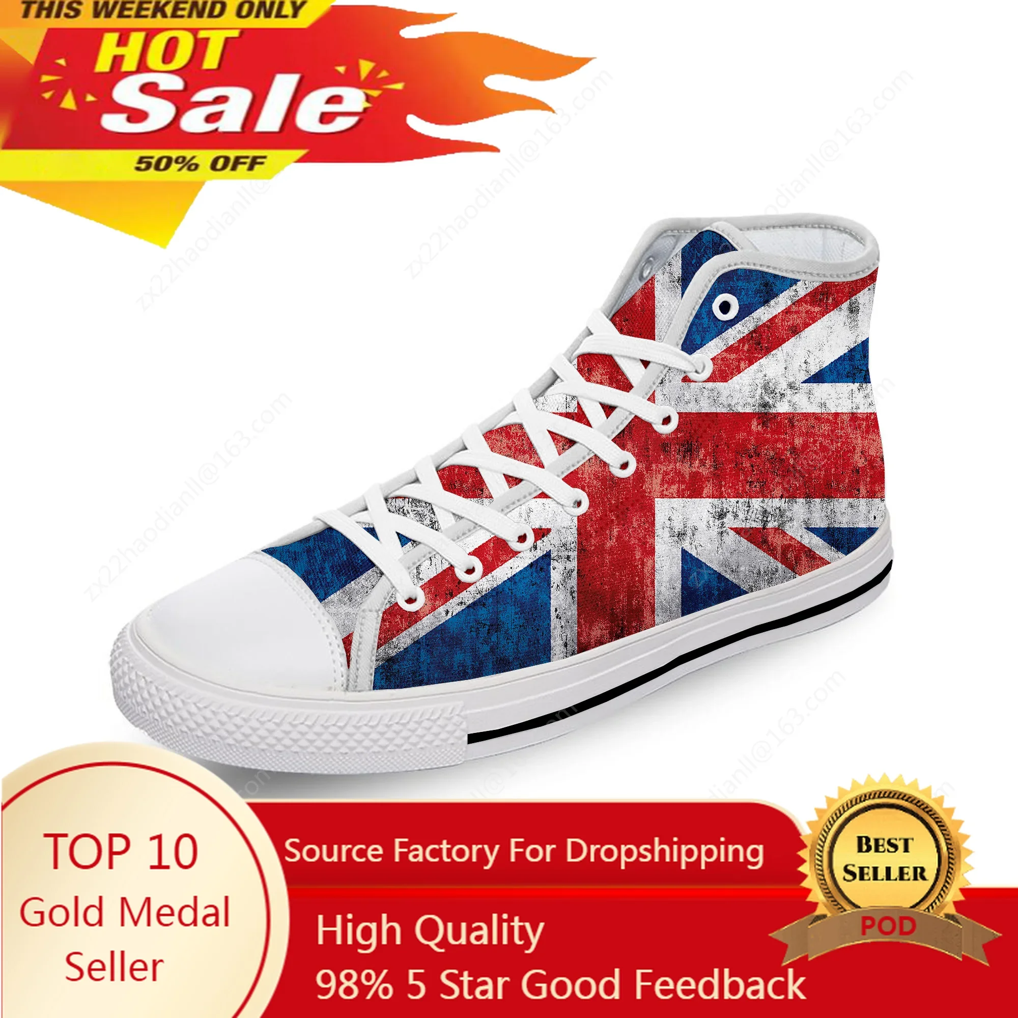 

Britain British UK Flag Union Jack White Cloth Fashion 3D Print High Top Canvas Shoes Men Women Lightweight Breathable Sneakers
