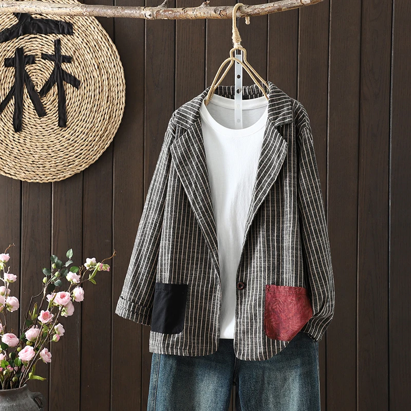 Spring New Plaid Casual Jaet Color Blo ket Design Korean Sle Small Suit Versatile Top Trendy Open Cardigan