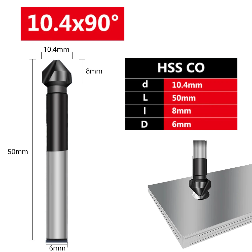 

1 Pcs Countersunk Drill Bit M35 3 Flute 90 Degree Chamfering Tools Cobalt TiAlN Coated For Drilling Hardness Less Than 65HRC