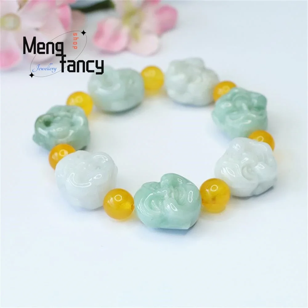 

Natural Myanmar A-goods Jadeite Buddha Head String Maitreya Buddha Exquisite Elegant Simple High-grade Bracelet Fashion Jewelry