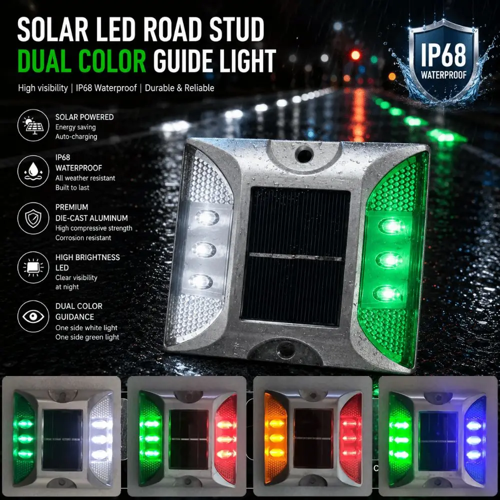 Solar Powered Solar Road Stud Light Outdoor Lighting Portable LED Ground Light Durable Square Shape Solar Energy Spike Lights