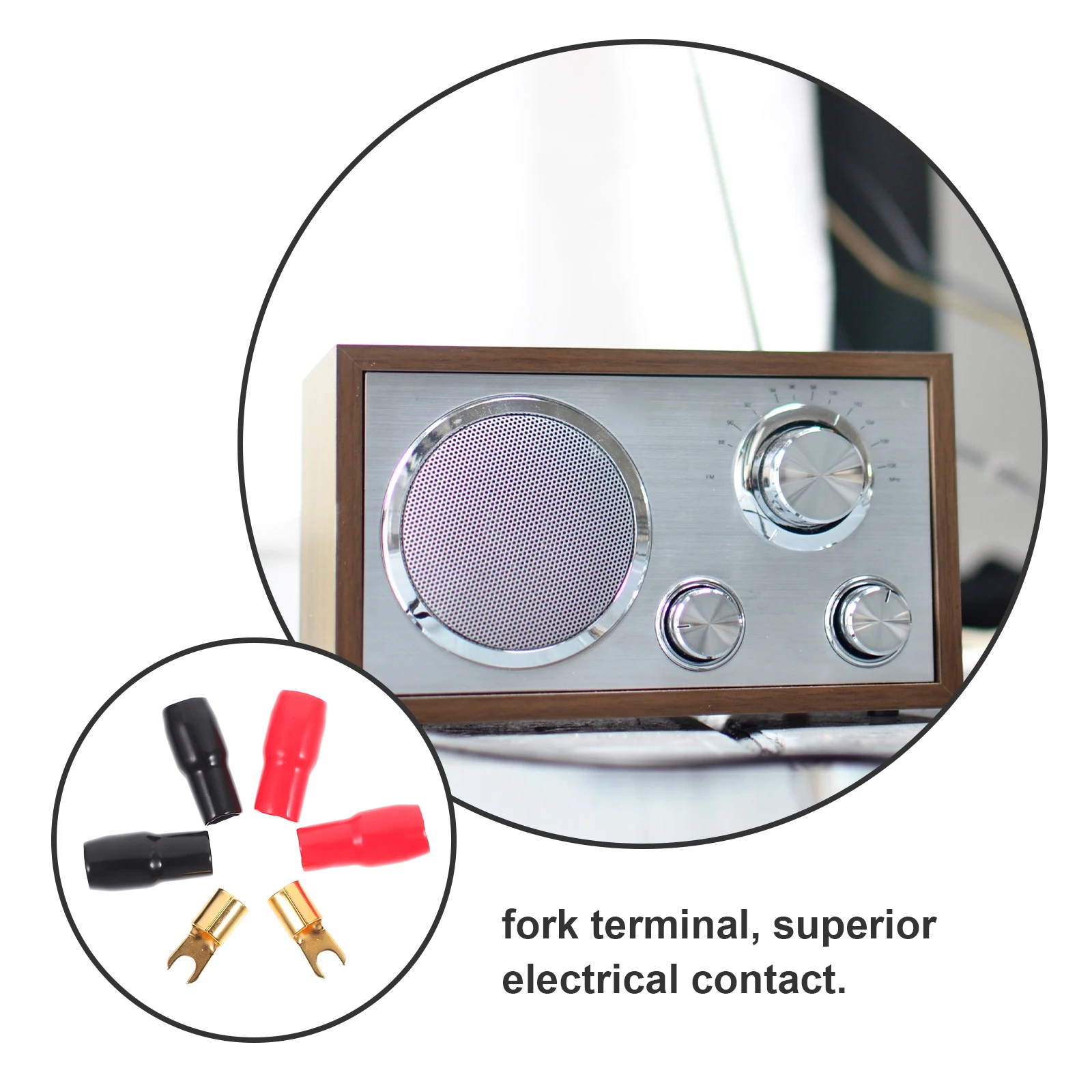 

5 Pairs 4ga Terminal Crimp Connectors Red Black Speaker Wire Fork Bananas Safe Audio Quality