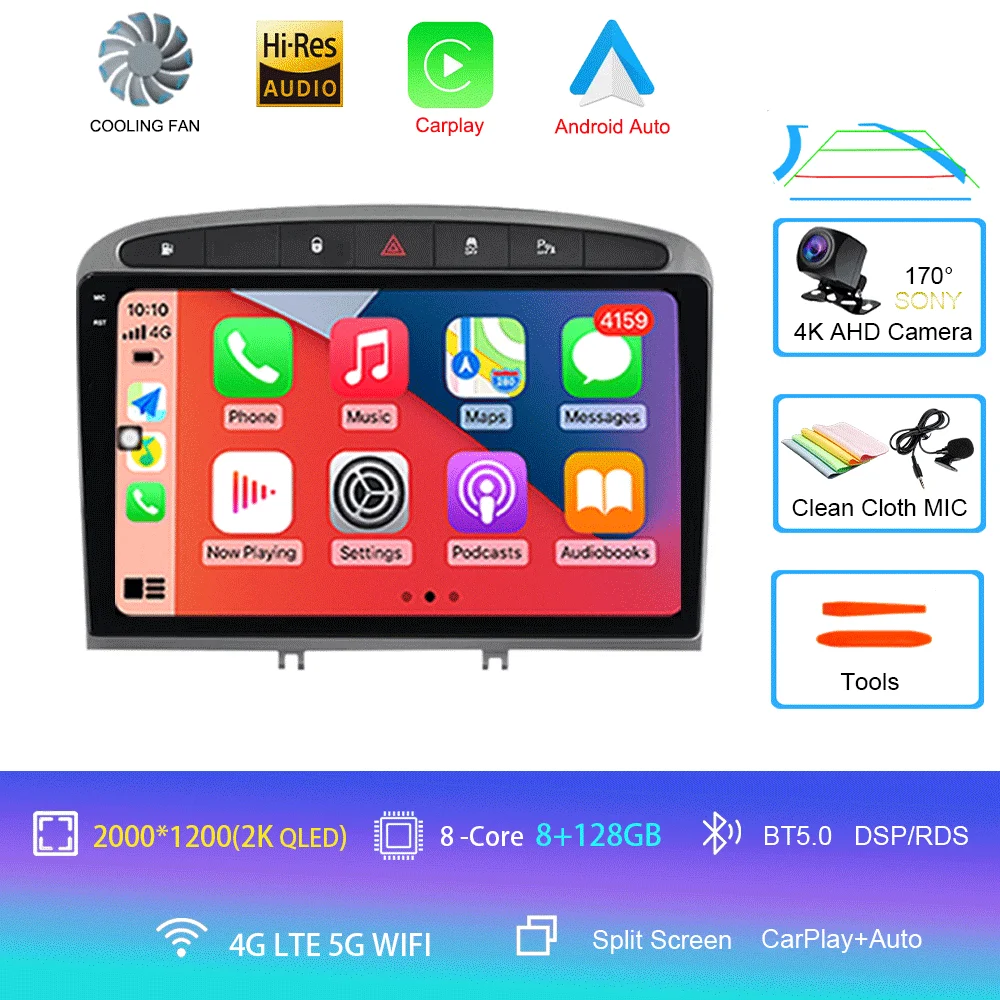 Android 16 autoradio voor Peugeot RCZ 308 SW 2007-2015 408 2012-2020 2DIN multimediasysteem navigatie GPS Carplay Auto head unit WIFI
