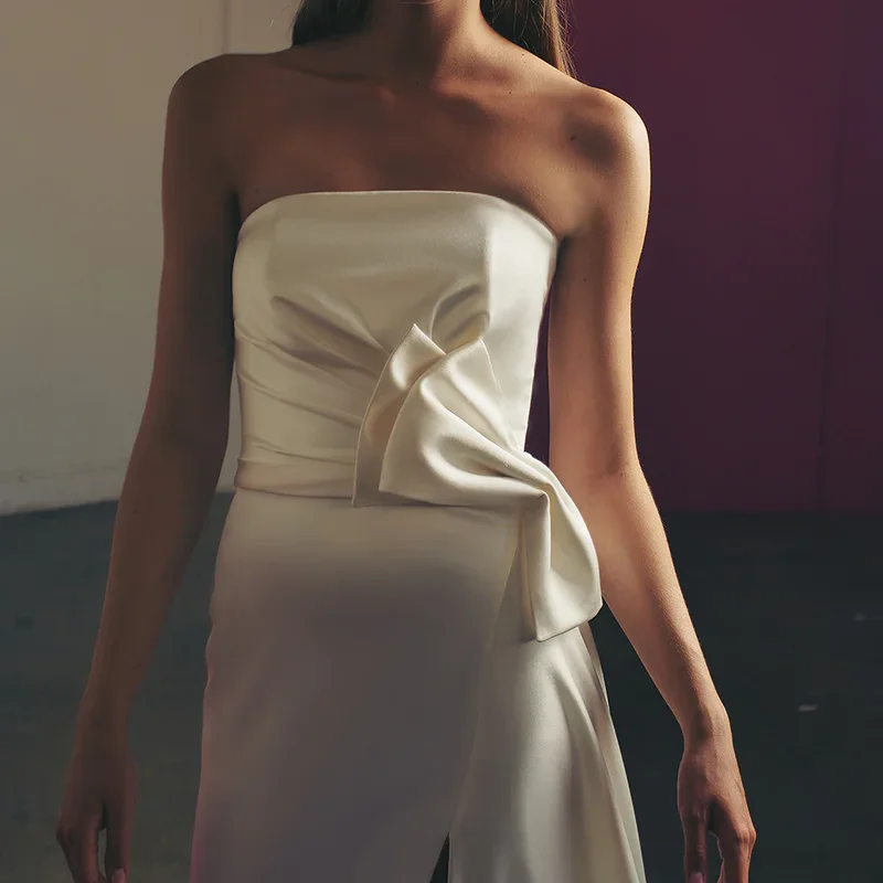 Robes de mariée sirène sans manches, classiques, sans bretelles, avec nœud, personnalisées